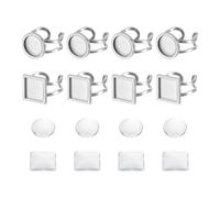sourcing map 8Pcs Metal Ring Base Blank, 12mm Adjustable Cabochon Ring Blank Base Pad Flat Bezel Tray with 8Pcs Clear Glass Cabochon for Jewelry Making DIY Carvings (Silver)