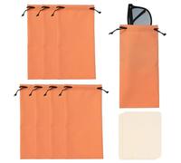sourcing map 8Pcs Polyester Eyeglass Cases 7 x 3.5 Inch Sunglass Case Portable Glasses Pouch with Drawstring Sunglasses Bag with 2 Glasses Cloth for Cleaning Protection, Light Orange