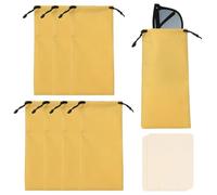 sourcing map 8Pcs Polyester Eyeglass Cases 7 x 3.5 Inch Sunglass Case Portable Glasses Pouch with Drawstring Sunglasses Bag with 2 Glasses Cloth for Cleaning Protection, Yellow