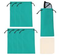 sourcing map 8Pcs Polyester Eyeglass Cases 7 x 3.5 Inch Sunglass Case Portable Glasses Pouch with Drawstring Sunglasses Bag with 2 Glasses Cloth for Cleaning Protection, Dark Green