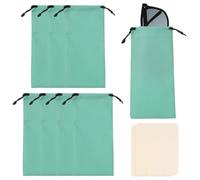 sourcing map 8Pcs Polyester Eyeglass Cases 7 x 3.5 Inch Sunglass Case Portable Glasses Pouch with Drawstring Sunglasses Bag with 2 Glasses Cloth for Cleaning Protection, Green