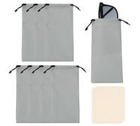 sourcing map 8Pcs Polyester Eyeglass Cases 7 x 3.5 Inch Sunglass Case Portable Glasses Pouch with Drawstring Sunglasses Bag with 2 Glasses Cloth for Cleaning Protection, Light Gray