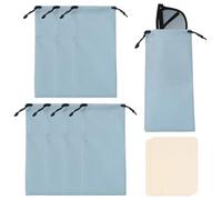 sourcing map 8Pcs Polyester Eyeglass Cases 7 x 3.5 Inch Sunglass Case Portable Glasses Pouch with Drawstring Sunglasses Bag with 2 Glasses Cloth for Cleaning Protection, Light Blue