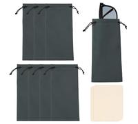 sourcing map 8Pcs Polyester Eyeglass Cases 7 x 3.5 Inch Sunglass Case Portable Glasses Pouch with Drawstring Sunglasses Bag with 2 Glasses Cloth for Cleaning Protection, Dark Gray