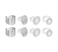 sourcing map 8Pcs Stainless Steel Ring Base Blank, 10x9/10x7/14x10mm Adjustable Pad Cabochon Ring Blank Base Flat Bezel Tray for Jewelry Making Finding DIY, Silver