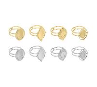 sourcing map 8Pcs Stainless Steel Ring Base Blank, 8x6/14x10mm Adjustable Pad Cabochon Ring Blank Base Flat Bezel Tray for Jewelry Making Finding DIY, Gold/Silver