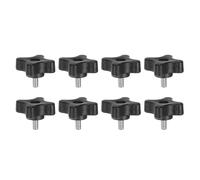sourcing map 8pcs Star Clamping Knobs M5 x 10mm Metric Male Thread 32mm 4-Point Plastic Head Threaded Stud Knob Hand Tightening Thumb Screw Jig Handle, Black