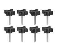 sourcing map 8pcs Star Clamping Knobs M5 x 25mm Metric Male Thread 32mm 4-Point Plastic Head Threaded Stud Knob Hand Tightening Thumb Screw Jig Handle, Black