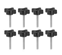 sourcing map 8pcs Star Clamping Knobs M5 x 35mm Metric Male Thread 32mm 4-Point Plastic Head Threaded Stud Knob Hand Tightening Thumb Screw Jig Handle, Black