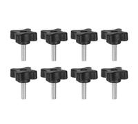 sourcing map 8pcs Star Clamping Knobs M6 x 20mm Metric Male Thread 32mm 4-Point Plastic Head Threaded Stud Knob Hand Tightening Thumb Screw Jig Handle, Black