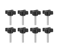 sourcing map 8pcs Star Clamping Knobs M6 x 30mm Metric Male Thread 32mm 4-Point Plastic Head Threaded Stud Knob Hand Tightening Thumb Screw Jig Handle, Black