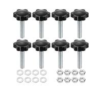 sourcing map 8pcs Star Clamping Knobs with Nuts Washers, M10 x 40mm Metric Zinc Plated Carbon Steel Male Thread 38mm 6-Star Plastic Head, Threaded Stud Hand Knobs Handles Thumb Screws, Black