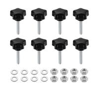 sourcing map 8pcs Star Clamping Knobs with Nuts Washers, M5 x 25mm Metric Zinc Plated Carbon Steel Male Thread 25mm 5-Star Plastic Head, Threaded Stud Hand Knobs Handles Thumb Screws, Black