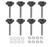 sourcing map 8pcs Star Clamping Knobs with Nuts Washers, M5 x 35mm Metric 304 Stainless Steel Male Thread 25mm 6-Star Plastic Head, Threaded Stud Hand Knobs Handles Thumb Screws, Black