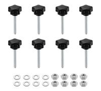 sourcing map 8pcs Star Clamping Knobs with Nuts Washers, M5 x 40mm Metric Zinc Plated Carbon Steel Male Thread 25mm 5-Star Plastic Head, Threaded Stud Hand Knobs Handles Thumb Screws, Black
