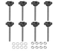 sourcing map 8pcs Star Clamping Knobs with Nuts Washers, M5 x 50mm Metric 304 Stainless Steel Male Thread 25mm 6-Star Plastic Head, Threaded Stud Hand Knobs Handles Thumb Screws, Black