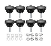 sourcing map 8pcs Star Clamping Knobs with Nuts Washers, M6 x 20mm Metric Zinc Plated Carbon Steel Male Thread 31mm 5-Star Plastic Head, Threaded Stud Hand Knobs Handles Thumb Screws, Black