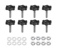 sourcing map 8pcs Star Clamping Knobs with Nuts Washers, M6 x 25mm Metric 304 Stainless Steel Male Thread 32mm 6-Star Plastic Head, Threaded Stud Hand Knobs Handles Thumb Screws, Black
