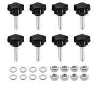 sourcing map 8pcs Star Clamping Knobs with Nuts Washers, M6 x 25mm Metric Zinc Plated Carbon Steel Male Thread 25mm 5-Star Plastic Head, Threaded Stud Hand Knobs Handles Thumb Screws, Black