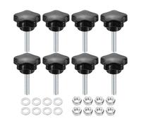 sourcing map 8pcs Star Clamping Knobs with Nuts Washers, M6 x 30mm Metric Zinc Plated Carbon Steel Male Thread 31mm 5-Star Plastic Head, Threaded Stud Hand Knobs Handles Thumb Screws, Black
