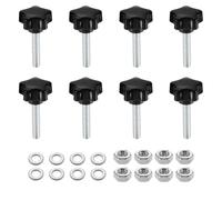 sourcing map 8pcs Star Clamping Knobs with Nuts Washers, M6 x 30mm Metric Zinc Plated Carbon Steel Male Thread 25mm 5-Star Plastic Head, Threaded Stud Hand Knobs Handles Thumb Screws, Black