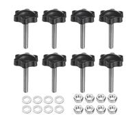 sourcing map 8pcs Star Clamping Knobs with Nuts Washers, M6 x 35mm Metric 304 Stainless Steel Male Thread 32mm 6-Star Plastic Head, Threaded Stud Hand Knobs Handles Thumb Screws, Black