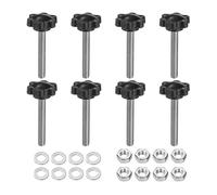 sourcing map 8pcs Star Clamping Knobs with Nuts Washers, M6 x 40mm Metric 304 Stainless Steel Male Thread 25mm 6-Star Plastic Head, Threaded Stud Hand Knobs Handles Thumb Screws, Black