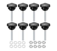 sourcing map 8pcs Star Clamping Knobs with Nuts Washers, M6 x 40mm Metric Zinc Plated Carbon Steel Male Thread 31mm 5-Star Plastic Head, Threaded Stud Hand Knobs Handles Thumb Screws, Black