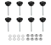 sourcing map 8pcs Star Clamping Knobs with Nuts Washers, M6 x 45mm Metric Zinc Plated Carbon Steel Male Thread 25mm 5-Star Plastic Head, Threaded Stud Hand Knobs Handles Thumb Screws, Black