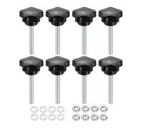 sourcing map 8pcs Star Clamping Knobs with Nuts Washers, M6 x 45mm Metric Zinc Plated Carbon Steel Male Thread 31mm 5-Star Plastic Head, Threaded Stud Hand Knobs Handles Thumb Screws, Black