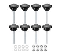 sourcing map 8pcs Star Clamping Knobs with Nuts Washers, M6 x 50mm Metric Zinc Plated Carbon Steel Male Thread 31mm 5-Star Plastic Head, Threaded Stud Hand Knobs Handles Thumb Screws, Black
