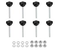 sourcing map 8pcs Star Clamping Knobs with Nuts Washers, M6 x 50mm Metric Zinc Plated Carbon Steel Male Thread 25mm 5-Star Plastic Head, Threaded Stud Hand Knobs Handles Thumb Screws, Black