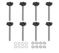 sourcing map 8pcs Star Clamping Knobs with Nuts Washers, M6 x 55mm Metric 304 Stainless Steel Male Thread 25mm 6-Star Plastic Head, Threaded Stud Hand Knobs Handles Thumb Screws, Black