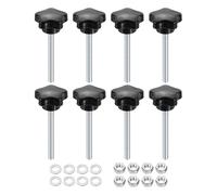 sourcing map 8pcs Star Clamping Knobs with Nuts Washers, M6 x 55mm Metric Zinc Plated Carbon Steel Male Thread 31mm 5-Star Plastic Head, Threaded Stud Hand Knobs Handles Thumb Screws, Black