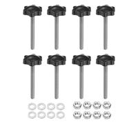 sourcing map 8pcs Star Clamping Knobs with Nuts Washers, M6 x 60mm Metric 304 Stainless Steel Male Thread 32mm 6-Star Plastic Head, Threaded Stud Hand Knobs Handles Thumb Screws, Black