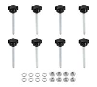 sourcing map 8pcs Star Clamping Knobs with Nuts Washers, M6 x 60mm Metric Zinc Plated Carbon Steel Male Thread 25mm 5-Star Plastic Head, Threaded Stud Hand Knobs Handles Thumb Screws, Black