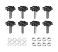 sourcing map 8pcs Star Clamping Knobs with Nuts Washers, M8 x 25mm Metric 304 Stainless Steel Male Thread 32mm 6-Star Plastic Head, Threaded Stud Hand Knobs Handles Thumb Screws, Black