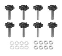 sourcing map 8pcs Star Clamping Knobs with Nuts Washers, M8 x 35mm Metric 304 Stainless Steel Male Thread 32mm 6-Star Plastic Head, Threaded Stud Hand Knobs Handles Thumb Screws, Black