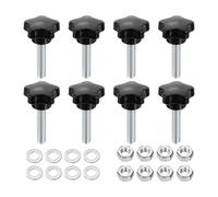 sourcing map 8pcs Star Clamping Knobs with Nuts Washers, M8 x 35mm Metric Zinc Plated Carbon Steel Male Thread 31mm 5-Star Plastic Head, Threaded Stud Hand Knobs Handles Thumb Screws, Black