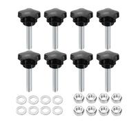 sourcing map 8pcs Star Clamping Knobs with Nuts Washers, M8 x 40mm Metric Zinc Plated Carbon Steel Male Thread 31mm 5-Star Plastic Head, Threaded Stud Hand Knobs Handles Thumb Screws, Black