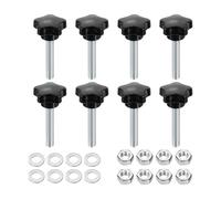 sourcing map 8pcs Star Clamping Knobs with Nuts Washers, M8 x 45mm Metric Zinc Plated Carbon Steel Male Thread 31mm 5-Star Plastic Head, Threaded Stud Hand Knobs Handles Thumb Screws, Black