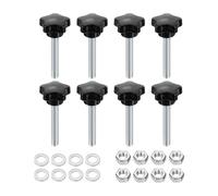 sourcing map 8pcs Star Clamping Knobs with Nuts Washers, M8 x 50mm Metric Zinc Plated Carbon Steel Male Thread 31mm 5-Star Plastic Head, Threaded Stud Hand Knobs Handles Thumb Screws, Black