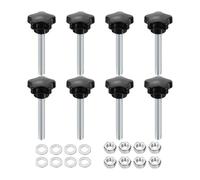 sourcing map 8pcs Star Clamping Knobs with Nuts Washers, M8 x 55mm Metric Zinc Plated Carbon Steel Male Thread 31mm 5-Star Plastic Head, Threaded Stud Hand Knobs Handles Thumb Screws, Black