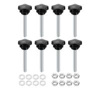 sourcing map 8pcs Star Clamping Knobs with Nuts Washers, M8 x 60mm Metric Zinc Plated Carbon Steel Male Thread 31mm 5-Star Plastic Head, Threaded Stud Hand Knobs Handles Thumb Screws, Black