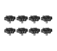 sourcing map 8pcs Star Knobs M6 x 8mm 304 Stainless Steel Threaded Stud 32mm Plastic 6-Star Head Hand Tightening Thumb Screw Clamping Jig Knob Handle, Black