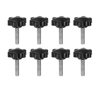 sourcing map 8pcs Star Knobs M8 x 35mm 304 Stainless Steel Threaded Stud 38mm Plastic 6-Star Head Hand Tightening Thumb Screw Clamping Jig Knob Handle, Black