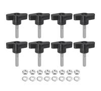 sourcing map 8pcs Tee Wing Knobs M6 x 25mm Metric 304 Stainless Steel Threaded Stud 36mm Z/T Head Plastic Handles Thumb Screws Hand Clamping Knob Grip Thumbscrew with Nuts Washers, Black