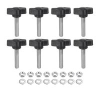 sourcing map 8pcs Tee Wing Knobs M6 x 30mm Metric 304 Stainless Steel Threaded Stud 27mm Z/T Head Plastic Handles Thumb Screws Hand Clamping Knob Grip Thumbscrew with Nuts Washers, Black