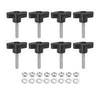 sourcing map 8pcs Tee Wing Knobs M6 x 30mm Metric 304 Stainless Steel Threaded Stud 36mm Z/T Head Plastic Handles Thumb Screws Hand Clamping Knob Grip Thumbscrew with Nuts Washers, Black