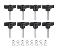 sourcing map 8pcs Tee Wing Knobs M6 x 30mm Metric Thread 36mm Z/T Head Plastic Handles Thumb Screws Hand Clamping Threaded Stud Knob Grip Thumbscrew with Nuts Washers, Black